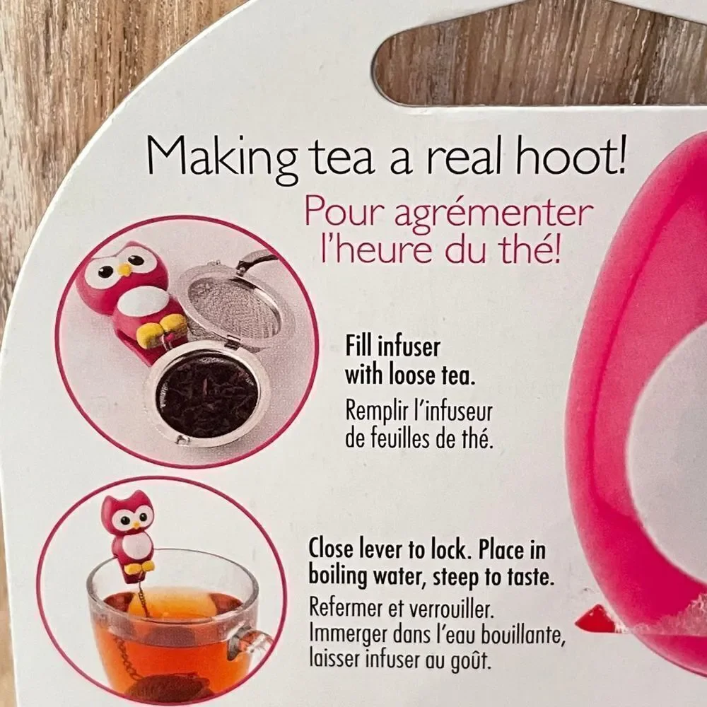 NWT JOIE Hoot stainless steel pink Owl Tea cup Infuser